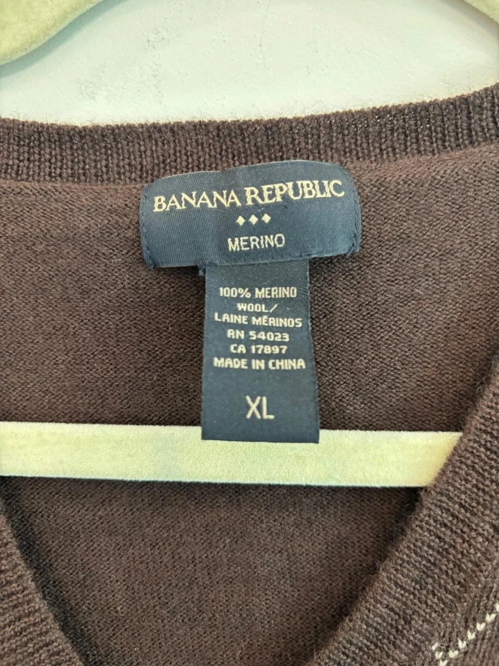 Banana Republic Argyle Merino Wool Sweater V-Neck Brown Plaid Men XL #E04A